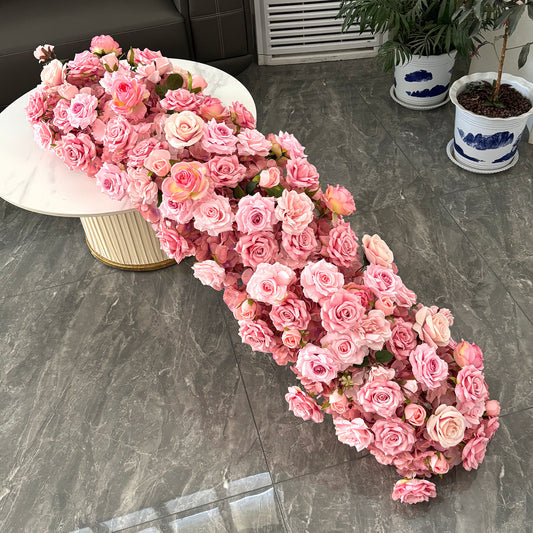 40" Sunset Pink Silk Flower Row - 5D High-Density Table Runner
