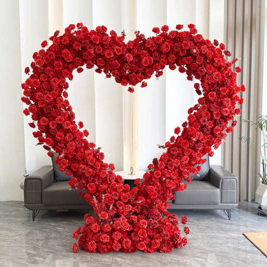 8ft Red Heart-Shaped Rose Floral Arch - Factory Custom