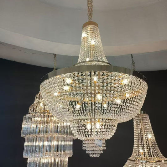 24-Light Tiered Crystal Chandelier - 1.08m Luxury Decor