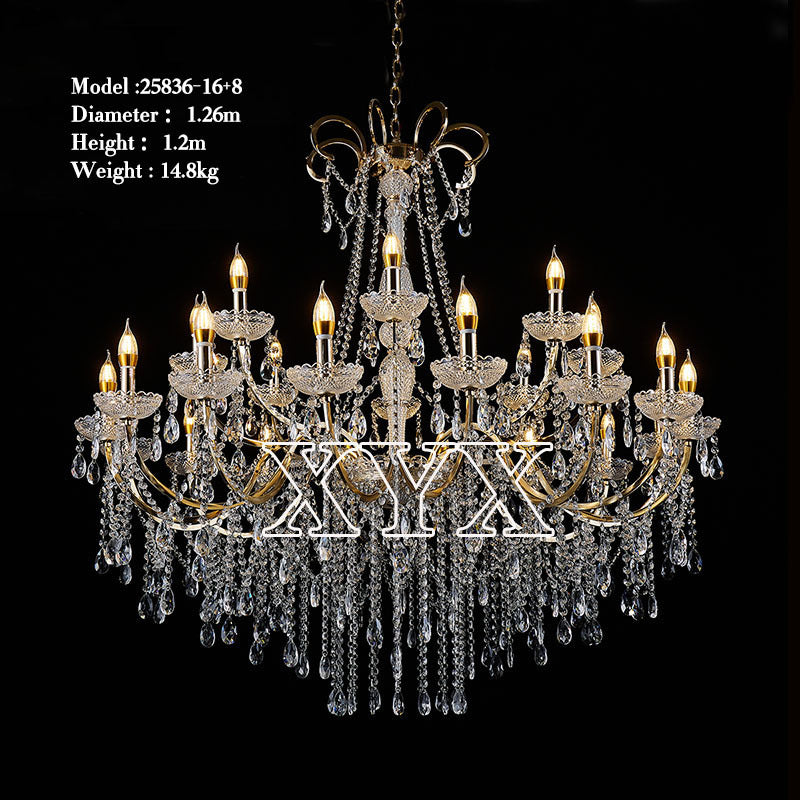 42.5" Grand 3-Tier Wedding Chandelier - 24 Lights Luxury Stage Decor