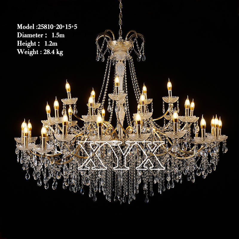 42.5" Grand 3-Tier Wedding Chandelier - 24 Lights Luxury Stage Decor