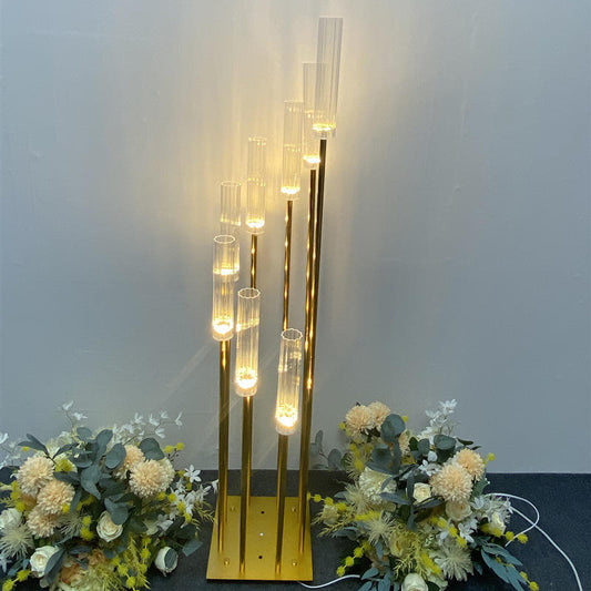 Gold Metal Candle Holder: 5-Head Flower Stand Decor