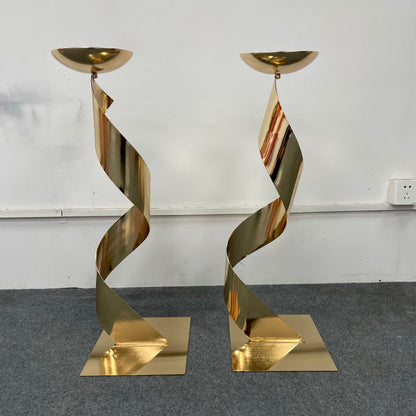 Tall Luxe Gold Floral Tower - Geometric Metal Wedding Centerpiece