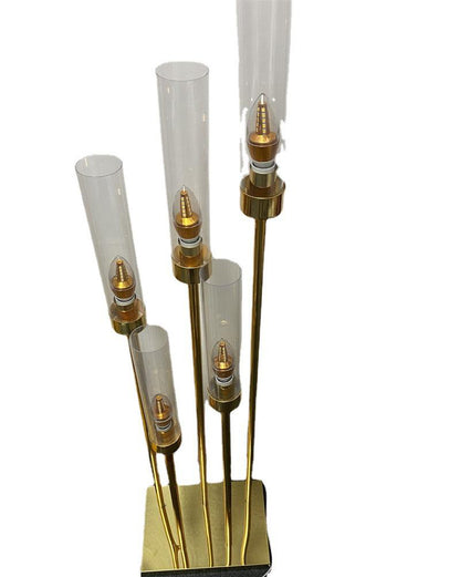 Gold Metal Candle Holder: 5-Head Flower Stand Decor