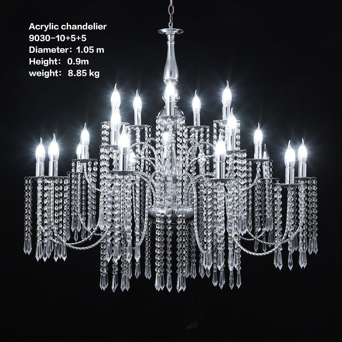42.5" Clear 3-Tier 24-Light Grand Chandelier Wedding Lobby Decor Factory Direct