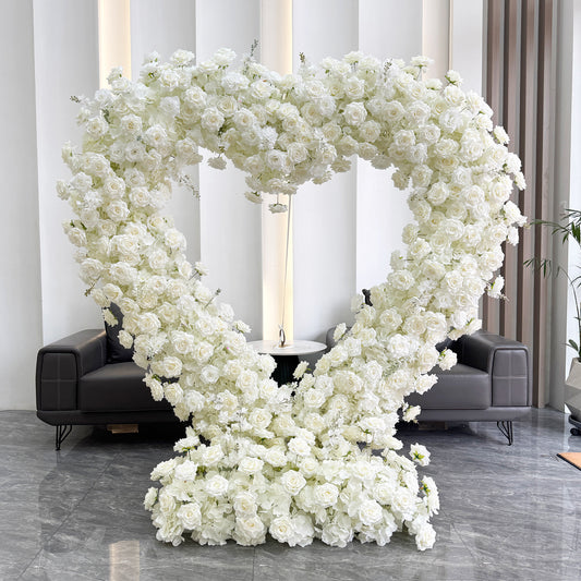 8ft Eternal White Heart Silk Rose Arch - Factory Custom