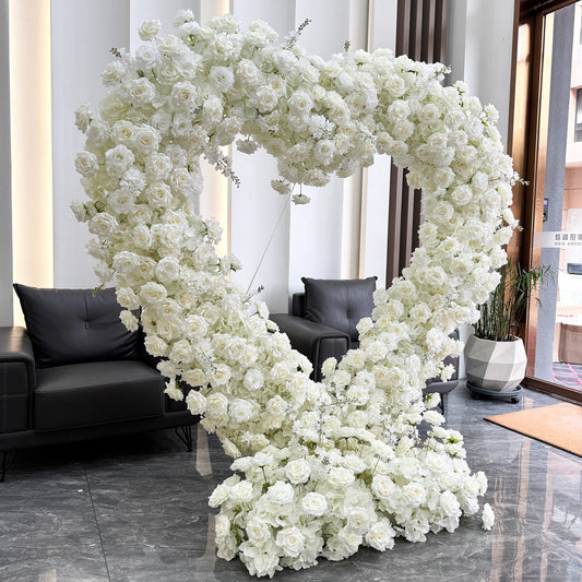 8ft Eternal White Heart Silk Rose Arch - Factory Custom