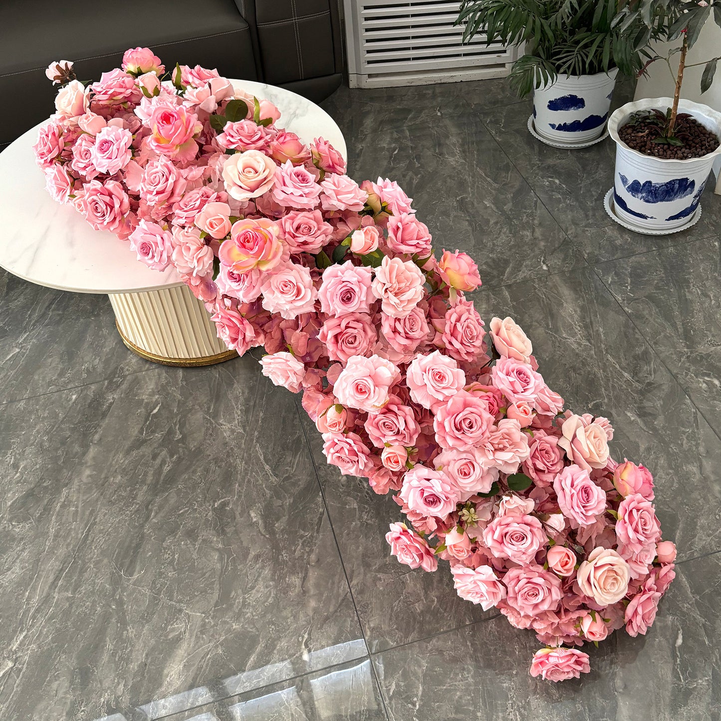 40" Sunset Pink Silk Flower Row - 5D High-Density Table Runner