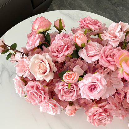 40" Sunset Pink Silk Flower Row - 5D High-Density Table Runner