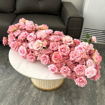40" Sunset Pink Silk Flower Row - 5D High-Density Table Runner