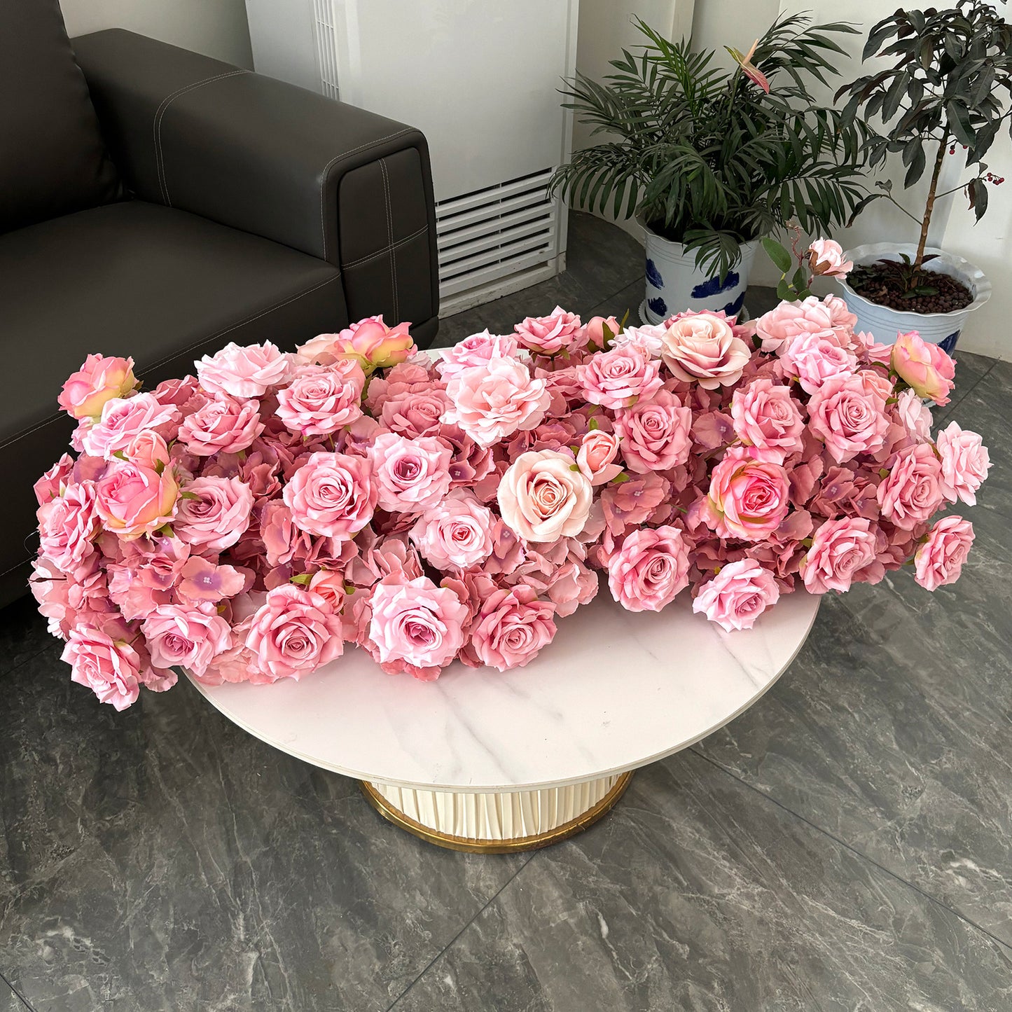 40" Sunset Pink Silk Flower Row - 5D High-Density Table Runner