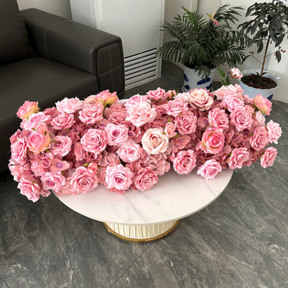 40" Sunset Pink Silk Flower Row - 5D High-Density Table Runner