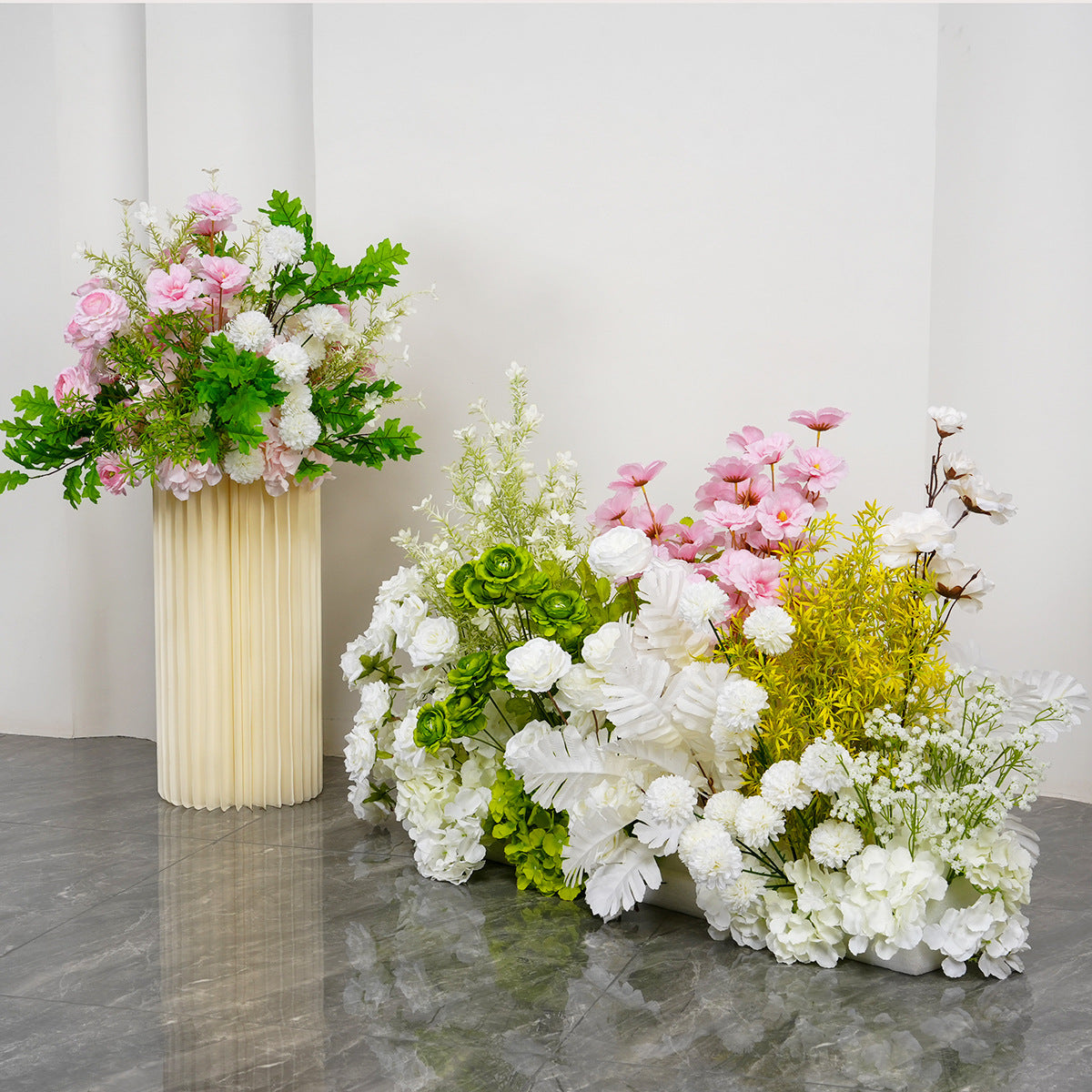 Set of 2 - 2ft Meadow Greenery Floor Flower Row - Factory Custom