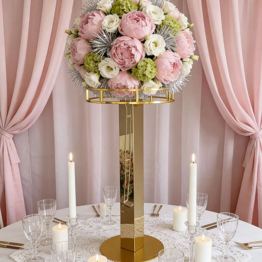 Gold Pillar Wedding Centerpiece: Tall Mirror Stand