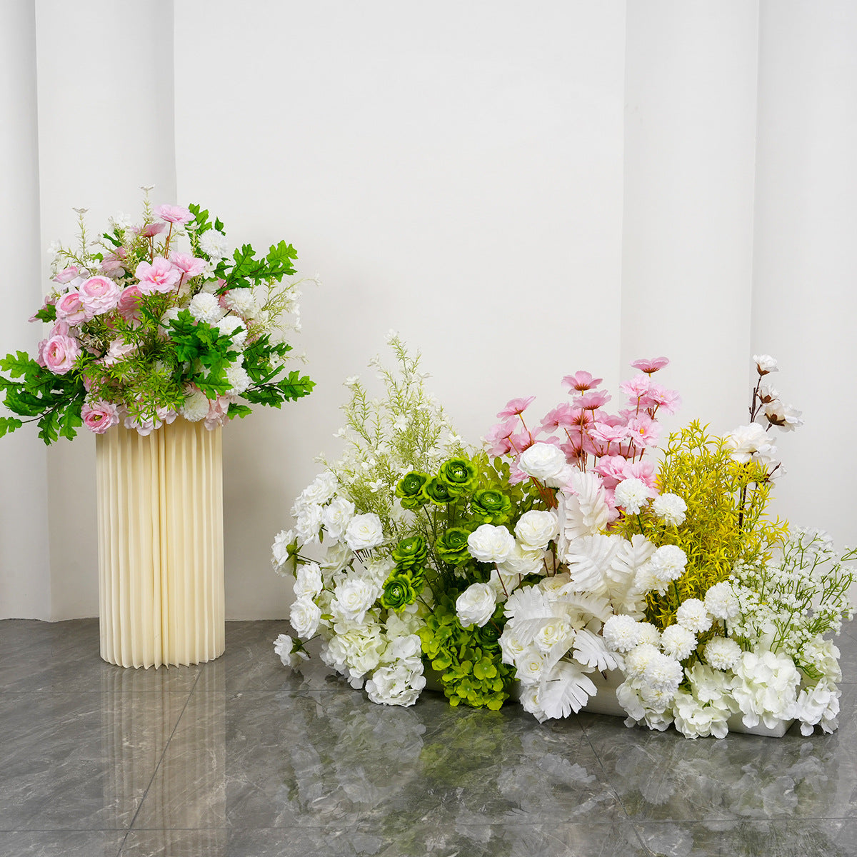 Set of 2 - 2ft Meadow Greenery Floor Flower Row - Factory Custom