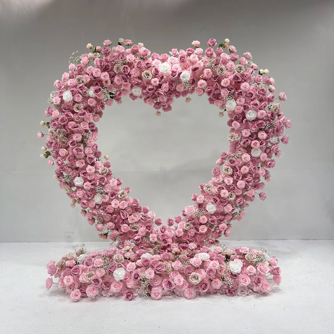 8ft Pink & Red Rose Heart Arch Backdrop