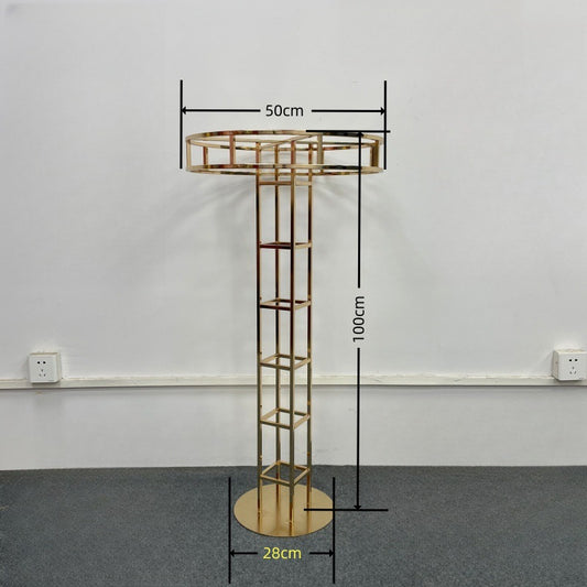 Tall Luxe Gold Floral Tower - Geometric Metal Wedding Centerpiece