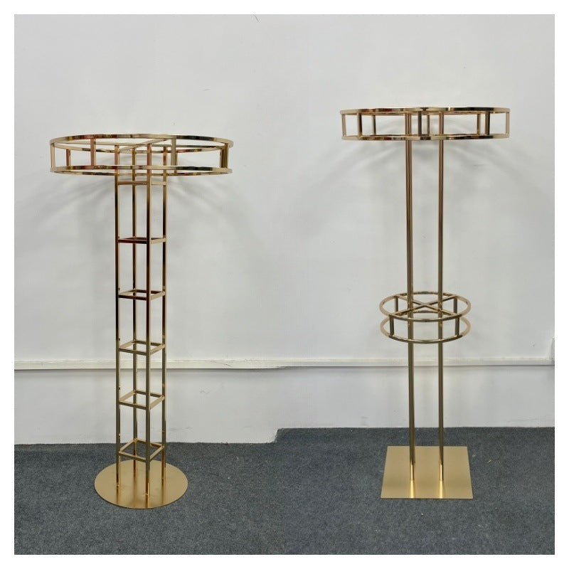 Tall Luxe Gold Floral Tower - Geometric Metal Wedding Centerpiece