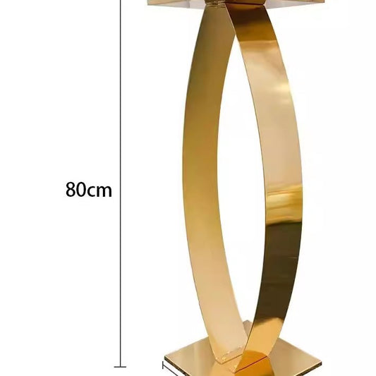 80cm Luxe Gold Floral Tower - Geometric Metal Wedding Centerpiece