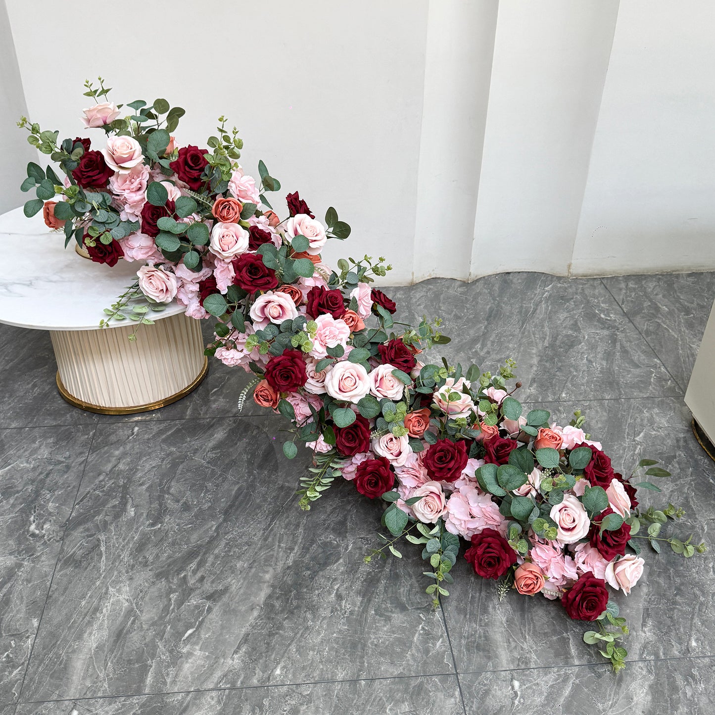 8ft Rose & Hydrangea Silk Floral Row - Arch & Table Runner