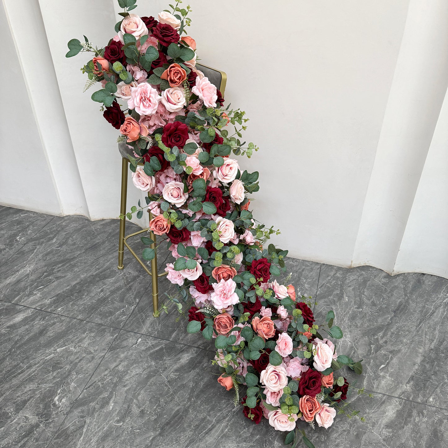 8ft Rose & Hydrangea Silk Floral Row - Arch & Table Runner