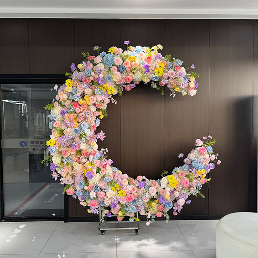 Floral Moon Arch: Artificial Flower Backdrop for Events