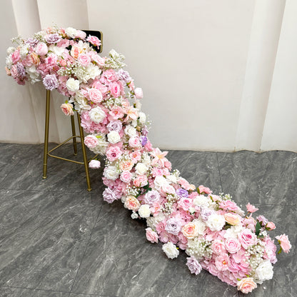 8ft Blush Pink & White Silk Floral Runner - Factory Direct